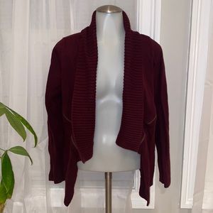 Market Spruce Womens Cardigan Sweater Maroon Long Sleeve Open Front‎ Tight Knit